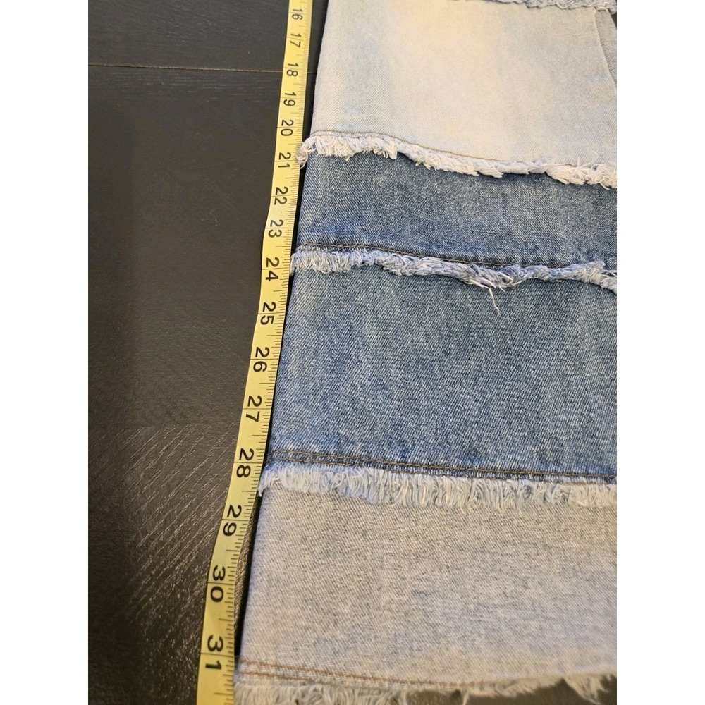 Zana Di Women's Wide-Leg Colorblock Fringe Blue Denim Jeans Size 13 Hippy Boho - Picture 5 of 8